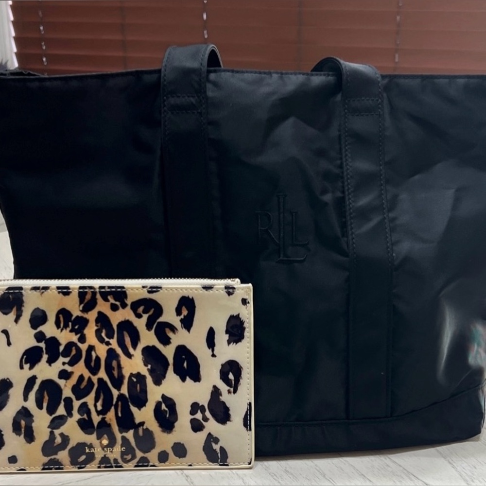 Ralph Lauren Classic Black Tote Comes with Animal Print Bag by Kate Spade